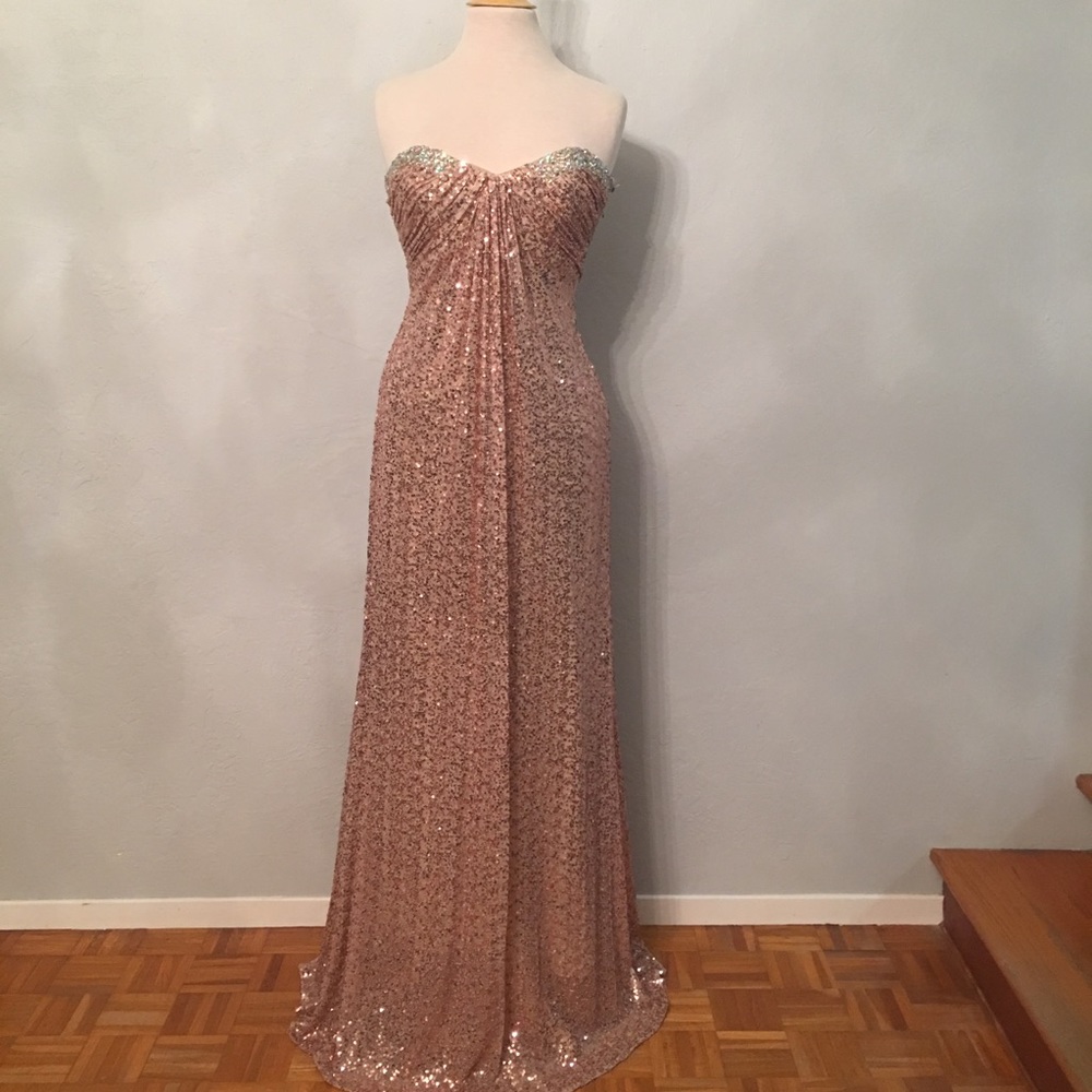 Elegant formal gown by LaFemme, Sz 4, Rose gold